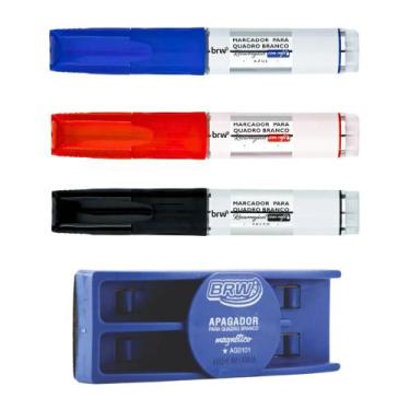 Imagem de Kit 3 Pincel Marcador Quadro Branco Recarregável com Refil + Apagador 