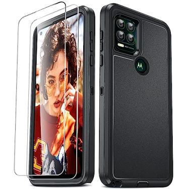 Imagem de LeYi Capa para Moto G Stylus 5G 2021, Capa G Stylus 5G 2021 com [2 unidades] Protetores de tela de vidro temperado, 3 em 1, capa de proteção robusta de borracha à prova de poeira e proteção G Stylus 5G 2021, preta