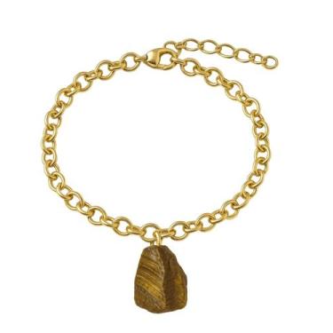 Imagem de Pulseira de Olho de Tigre - Cristal Natural, Banho Ouro 18k