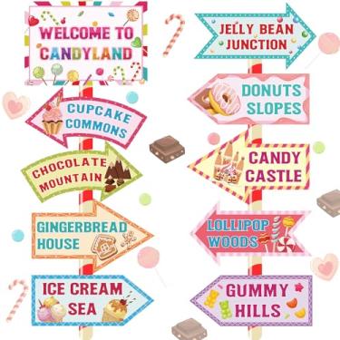 Imagem de Hooqict 20 Peças De Decoração Candyland, Placas Boas-Vindas, Festa Doces Para Mulheres, Meninas, Tema Terra, Suprimentos Aniversário, Áreas Internas E Externas, Adereços Fotos