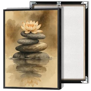 Imagem de Arte de parede em tela zen espiritual vintage, lótus branco e pedras zen pretas florescem na água, meditação calma, natureza, plantas, impressões, pintura, para spa, ioga, decoração de parede, 30,5 x