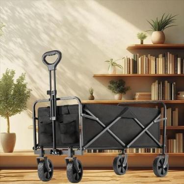 Imagem de Carrinho De Praia Camping Mercado Dobrável Impermeável 100kg, Preto