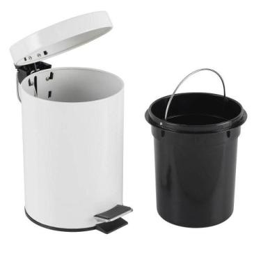 Imagem de Lixeira inox branca 5 litros pedal cesto lixo vintage quarto banheiro 