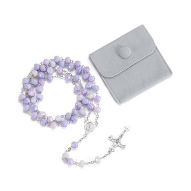 Imagem de RONG YAN SHENG SHI Rosário moderno católico para mulheres - rosário de cristal colorido gradiente, bolsa de botão de estilo simples de cor sólida, presentes para mulheres, 50cm, Zinco, Sem Pedra