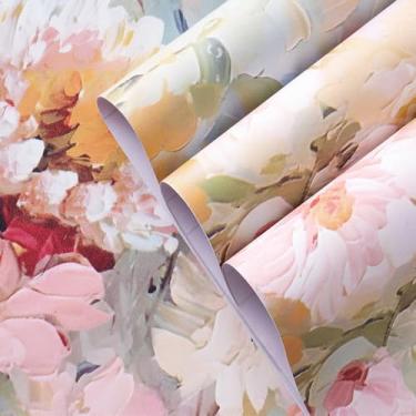 Imagem de Papel de parede autoadesivo mais espesso vintage floral vinil flor rosa papel de parede prateleira armários cômoda forro de gaveta descascar e colar rolo de prateleira floral 17,7 x 393 polegadas