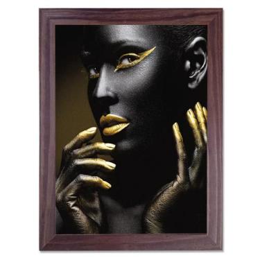 Imagem de Quadro Decorativo Coleção Africana Mulher Dourado para Sala Quarto Esc