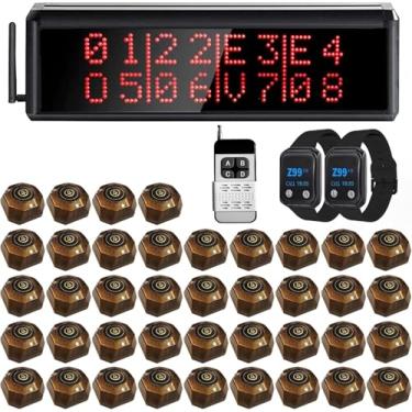 Imagem de Sistema de chamadas sem fio para restaurante com 1 tela de exibição/1 controle remoto/2 pagers de relógio à prova d'água/40 botões de chamada para servidor de restaurante