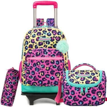 Imagem de ZBAOGTW Mochila com rodinhas para meninas de 8 a 12 anos para meninos e meninas, Estampa de leopardo roxo, 16.5*11.8*7.8 inches, Moderno