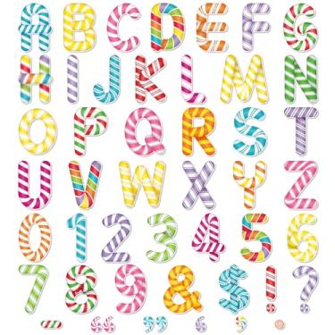 Imagem de Faccito Quadro de avisos Candyland, 176 peças, letras grandes coloridas para sala de aula, quadro-negro, letras combinadas, números do alfabeto, símbolos, recortes para decoração de sala de aula