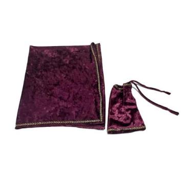 Imagem de Toalha de mesa com saquinho mística Tarot baralho cigano bordô - Princ