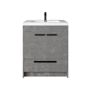 Imagem de Eviva EVVN600-8-24CGR Lugano 61 cm Cimento Cinza Moderno Branco Integrado Acrílico Pia de Banheiro