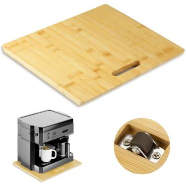 Imagem de Deslizador de eletrodomésticos de bambu, bandeja deslizante para cafeteira, bandeja de enrolar eletrodomésticos de bancada de cozinha, bandeja deslizante de panela de café com rodas de borracha