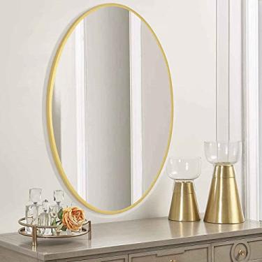 Imagem de COFENY Espelho oval, espelho de banheiro dourado de 50,8 cm x 71,1 cm com moldura mental, espelhos de montagem na parede decoração moderno espelho pendurado para quarto sala de estar, entrada