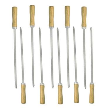 Imagem de Kit 10 Mini Espeto 30cm Lâmina Inox Cabo Madeira Churrasco Carne Coraç