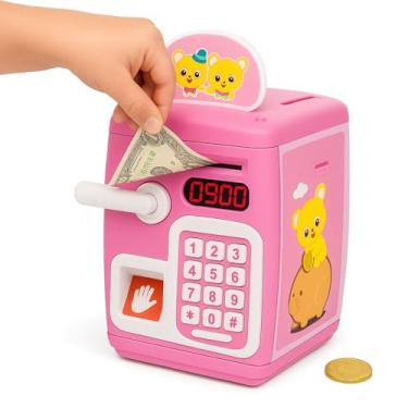 Imagem de Cofrinho Eletrônico Rosa Digital Com Senha Notas E Moedas