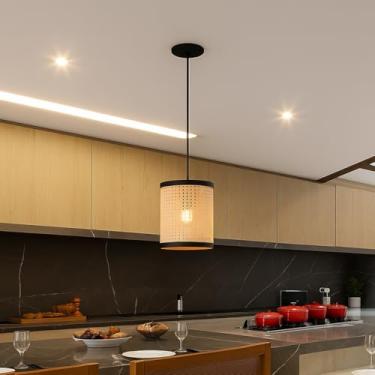 Imagem de Pendente Tela Sintética Moderno Para Cozinha E Sala (Palha Sintetico com Preto)