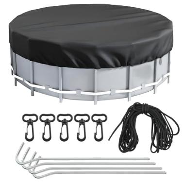Imagem de Pastlla Capa de piscina redonda de 3 m, tecido Oxford 210D resistente à prova d'água e à prova de poeira, protetor para piscinas acima do solo com pregos e cordas à prova de vento