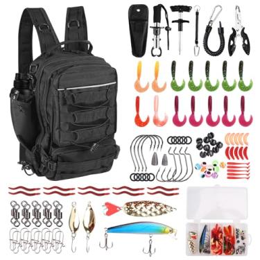 Imagem de FUNANASUN 117 unidades de mochila de pesca com caixas de equipamento, kit de ferramentas de pesca à prova d'água com alicate, removedor de anzol, garra labial presente ideal para meninos, netos