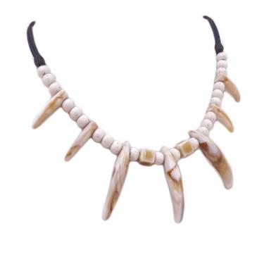 Imagem de LARVOVUE Colar de dente de resina de contas de cerâmica para homens e mulheres colar de homem das cavernas