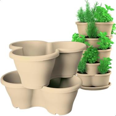 Imagem de Kit 2 Vaso Treviso Cinza Empilhável Jardim Vertical 11L Borda Anti Formiga para Plantas Ornamentais, Hortas, Frutas, Temperos, Suculentas e Flores