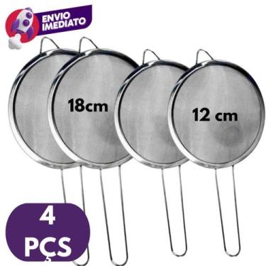 Imagem de Kit 04 Pç Peneira Aço Inox Utensílio Para Cozinha Peneirar Polvilhar C