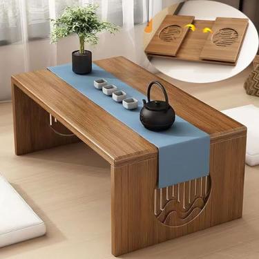 Imagem de YHGSYXL Mesa de centro dobrável de bambu japonesa, dobrável, sem montagem, mesa de tatame de madeira maciça baixa, portátil, estilo japonês, mesa de café, mesa de chá baixa para sentar no chão, fácil