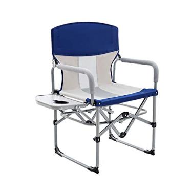 Imagem de Cadeira de praia dobrável portátil para uso ao ar livre, cadeira dobrável compacta resistente com mesa lateral, suporta 130 kg, cadeira portátil para acampamento e atividades ao ar livre, cadeira