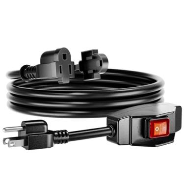 Imagem de KASONIC Cabo de extensão de 1,8 m com interruptor, calibre 14/3 AWG 1875W 15A 125V, tomadas aterradas de 3 pinos com tampa de segurança, cabo resistente, interruptor impermeável liga/desliga, listado