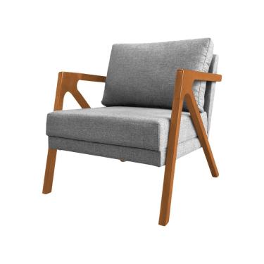 Imagem de Poltrona Decorativa Mona Luxo Base Madeira Maciça Linho Cinza