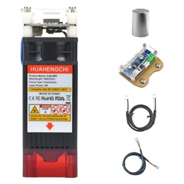 Imagem de HUAHENGCHI Módulo de gravação a laser de 5000 mW (5W) com capa de coleta de vento, cabeça de laser de foco fixo de 450 nm 23 mm para máquinas CNC, ferramenta de gravação a laser DIY adequada para