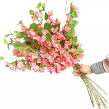 Imagem de 10 Galhos Flores de Bougainville Salmão Folhagem Toque Real - La Caza 