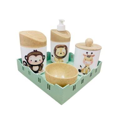Imagem de Kit Higiene Bebê Safari Sortido c/bandeja quadrada verde - Dóia Kids ,