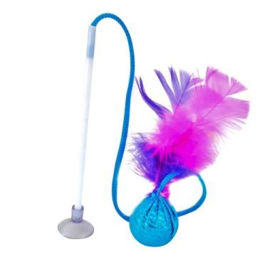 Imagem de Brinquedo para Gato Varinha Ventosa e Bolinha Chocalho Pena - StilloPe