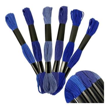 Imagem de Kit 6 Meadas Linha De Bordar Bordado Manual Ponto Cruz - ADB, Azul