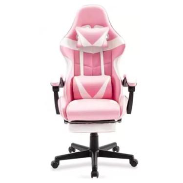 Imagem de Cadeira Gamer Ergonômica Reclinável Com Apoio De Pés Premium Preto Branco Rosa