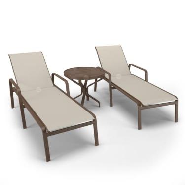 Imagem de Kit 2 Espreguiçadeiras 1 Mesinha Alumínio Marrom Tela Bege - Aluv Móve