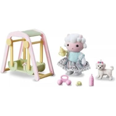 Imagem de Casinha Feliz Conjunto Infantil com Ovelha e Cachorrinho, Balanço Rosa e Verde, Vestido com Rendas, Acessórios, 10x18x1 cm
