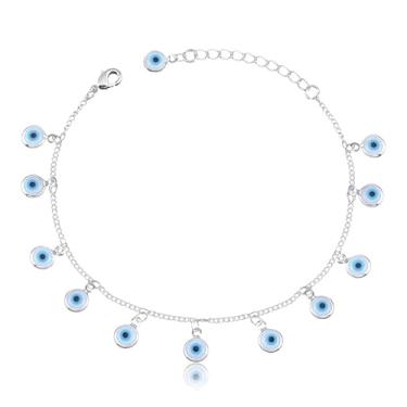 Imagem de Pulseira com Elos 1x1 e Pingentes de Olho Grego (19cm)