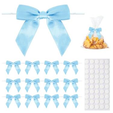 Imagem de Pacote com 50 laços de amarrar azuis, fita de cetim de 9 cm, mini laços azuis para amarrar pacotes, embalagem de artesanato, sacolas de doces de padaria, lembrancinhas de festa, casamento, decorações