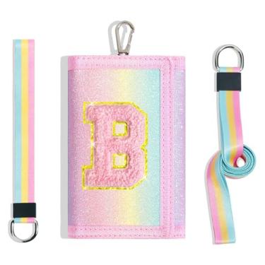 Imagem de cotmcor Carteiras infantis para meninas, adolescentes, 6-8, 8-10 anos, linda bolsa infantil com inicial de rebanho, bolso para moedas, glitter, arco-íris, carteira transversal para presentes de