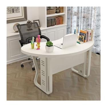 Imagem de ZzleoyuUUs-12 Mesa de escritório com suporte para casa, mesa de computador, escritório, arco crescente, lojista, mesa de estudo individual (branca, 140 x 92 x 75 cm)