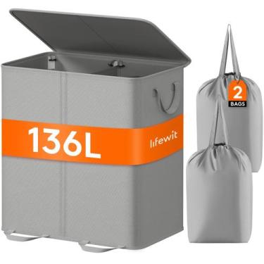 Imagem de Cesto de roupa suja Lifewit Double com tampa e sacos removíveis 136L