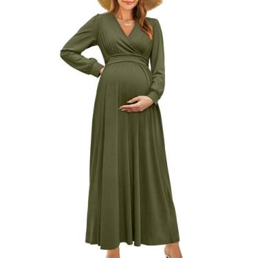 Imagem de Vestido maxi para maternidade OUGES de outono, manga comprida, decote 