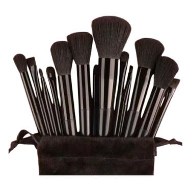 Imagem de Kit 13 Pincéis de Maquiagem Profissional - Cerdas Macias para Rosto e Olhos com Estojo Elegante (Preto)