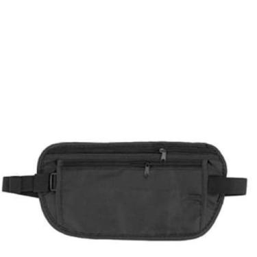 Imagem de Pochete Porta Dinheiro, Documentos com Cinto Elástico Preta 2 Compartimentos com Zíper Doleira de Viagem Antifurto Discreta Ajustavel Resistente a Agua 13x25cm Unissex