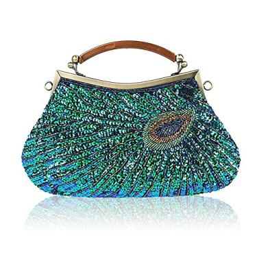 Imagem de KISSCHIC Bolsa clutch vintage com contas de lantejoulas pavão bolsa de noite (azul), Estilo 30