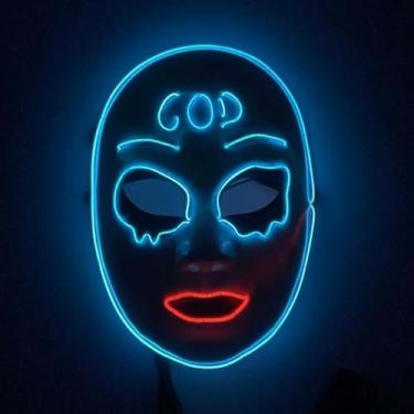 Imagem de SHANJIA Máscara de Halloween, máscara iluminada, crânio assustador com iluminação LED para festival de Halloween, cosplay, baile de máscaras, festa de carnaval (estilo 17)