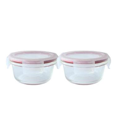 Imagem de Kit 2 Pote De Vidro Hermético Redondo Com Tampa Lock Marmita Fit 400ml