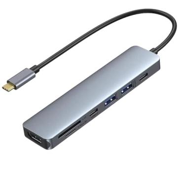 Imagem de Hub USB-C 7 em 1, Adaptador com HDMI, Leitor SD, USB 3.0, PD, RJ45, Compatível com Notebook, MacBook, Tablet e PC