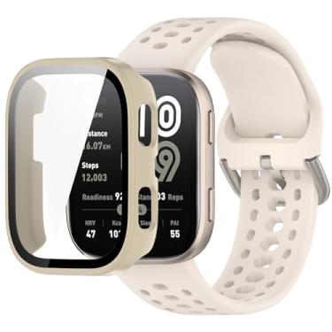 Imagem de QHBAMD Pulseira de relógio de silicone compatível com Amazfit Bip 6 A2435, pulseira esportiva à prova d'água com capa de policarbonato ajustável, respirável